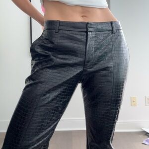 Zara Low Rise Black Crocodile Pattern Pants with Ankle Slits